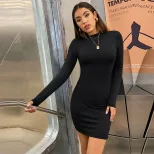 Elegant Womens Dress Half High Neck High Waist Slim Fit Bodycon Style Spring Summer Occasion Who