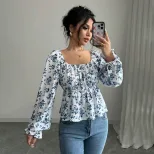 Floral Print Puff Sleeve T Shirt Fresh and Sweet Design Spring Summer Casual Wear Wholesale Avai