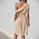 Asymmetrical Off Shoulder Dress Elegant Solid Color Jacquard Fabric Lightweight Perfect for Part