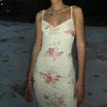 Vintage Floral Print V Neck Maxi Dress Elegant Fit Sleeveless Summer Style Perfect for Beach Vac