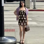 欧美女装2026夏季新款时尚辣妹一字领抹胸波点拼色镂空包臀连衣裙