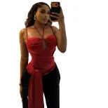 Summer Sleeveless T Shirt Solid Color Ruffled Design Backless Slim Fit Casual Wear for Women Who