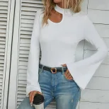 Slim Fit Long Sleeve Hollow Out Bell Sleeve T Shirt Elegant Design Autumn Winter Fashion Wholesa