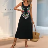 Floral Embroidered Sleeveless Dress Bohemian Style Versatile Design Trendy for Summer Wholesale