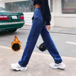 Womens High Waisted Straight Leg Jeans Fleece Lined Slim Fit Trendy Design Casual Wear Ready to