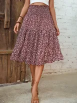 Floral Print Midi Skirt Summer Fashion Lightweight Fabric Stylish Design Perfect for Casual Outi