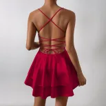 Mini Ruffle Dress Satin Fabric Backless Design Waist Cinching Summer Style Wholesale Available