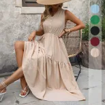 High Waist Sleeveless Maxi Dress Simple Style Solid Color Comfortable Fit Casual Wear for Summer