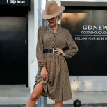Leopard Print Long Sleeve Dress Stylish Fall Fashion Versatile Layering Piece for Women Wholesal