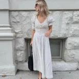 Womens Vintage Polka Dot Midi Dress Elegant Fit and Flare Puff Sleeve Summer Casual Wear