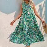 Abstract Print Midi Dress Summer Style Beach Vacation Ready Comfortable Fabric Trendy Design Who