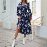 Floral Print Long Sleeve Dress Elegant Design Comfortable Fabric Autumn Collection Perfect for C