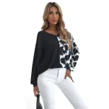 Womens Color Block Leopard Print V Neck Boyfriend T Shirt Casual Style Trendy Design Ready to Sh