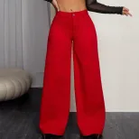 High Waisted Loose Fit Denim Trousers Casual Style Comfortable Fabric Versatile for Everyday Wea