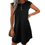 Casual T Shirt Dress Lace Panel Sleeveless Black Straight Fit Summer Wear Wholesale Available