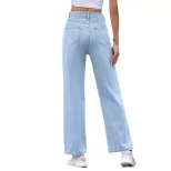 High Waisted Straight Leg Casual Denim Pants Versatile Fit Comfortable Fabric Trendy Style Whole