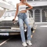 High Waisted Wide Leg Jeans Loose Fit Straight Cut Durable Denim Casual Wear for Women Wholesale