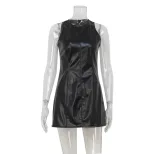 Sleeveless Bodycon Dress Vintage Style Sexy Fit PU Leather Fabric Perfect for Parties or Night O