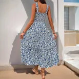 Summer Floral Maxi Dress Sleeveless Elastic Waist Casual Style Perfect for Beach or Outdoor Even