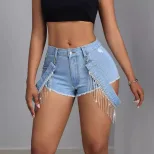 Frayed Denim Shorts Slim Fit Tassel Tie High Waist Casual Summer Wear Wholesale Available custom