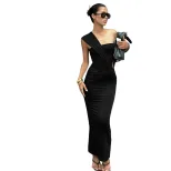 Off Shoulder Bodycon Dress Sexy Hollow Out Color Block Design Slim Fit Autumn Winter Fashion Who