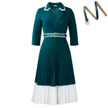 Color Block A Line Dress Long Sleeve Pleated Solid Color Autumn Winter Fashion for Women Wholesa