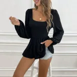 Womens Long Sleeve Top Sexy Square Neck Fitted Waist Textured Knit Casual or Evening Wear Wholes