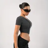 Trendy Womens Crop Top Short Sleeve Stylish Design Breathable Fabric Spring Summer Fashion Whole