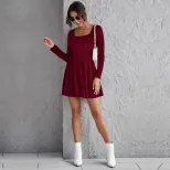 Womens Velvet Long Sleeve Dress Waist Defining Flared Hem Elegant Style Perfect for Parties and