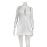 Sleeveless Halter Neck A Line Dress Hollow Out Design Minimalist Style Solid Color Perfect for S