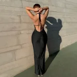 Sexy Backless Bodycon Maxi Dress Elegant Design Spring Summer Collection European and American S