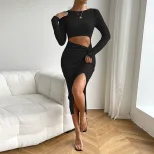 Womens Ruched Bodycon Dress Sexy Style Mid Length Split Hem Perfect for Spring and Summer Wholes