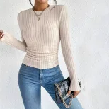Basic Round Neck Long Sleeve T Shirt Minimalist Style Versatile for Spring Summer Perfect for Co