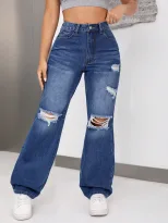 High Waisted Ripped Denim Jeans Fashionable Trendy Casual Style Perfect for Everyday Wear Wholes