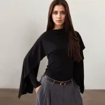 Dark Aesthetic Womens Cape Sleeve Top High End Design Unique Style Spring Summer Fashion Wholesa