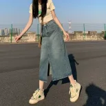 2024高腰显瘦中长款牛仔女春夏季新款百搭修身开衩包臀牛仔裙