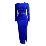 Plus Size Fashion Maxi Dress Sheer Paneling Solid Color Elegant Split Design Evening Wear Specia