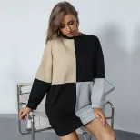 Color Block Long Sleeve Sweatshirt Dress Casual Style Comfortable Fit Autumn Fashion Wholesale A