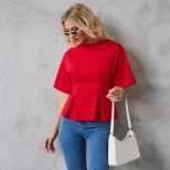 Womens Loose Fit Cotton T Shirt Short Sleeve Solid Color Comfortable Round Neck Summer Casual We
