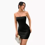 Summer Womens Bodycon Knit Mini Dress Solid Color Strapless Slim Fit Sexy Style Perfect for Part