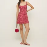 Summer Womens Fashion Floral Print A Line Dress Square Neck Backless Sweet and Fresh Perfect for