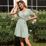 Floral Print Dress Sweet Green Color Fresh Country Style Summer Wear Wholesale Available custom