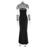 Lace Evening Gown Sleeveless Strapless Elegant Solid Color with Lace Sleeves Perfect for Formal