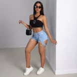 Frayed Denim Shorts Slim Fit Tassel Tie High Waist Casual Summer Wear Wholesale Available custom