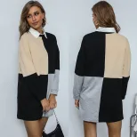 Color Block Long Sleeve Sweatshirt Dress Casual Style Comfortable Fit Autumn Fashion Wholesale A