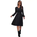 Elegant Solid Color Pleated Dress High End Design Autumn Winter Style Perfect for Casual or Form