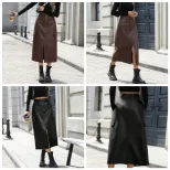 High Waisted PU Pencil Skirt Slim Fit Split Design Elegant Style Perfect for Casual or Formal Oc