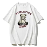 Womens Summer Loose Fit T Shirt Cute Bear Print Round Neck Short Sleeve 100 Cotton Casual Wear W