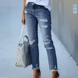 Womens Casual Ripped Skinny Jeans Stretch Fabric Slim Fit Distressed Design Perfect for Everyday
