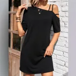 Casual Loose Solid Color One Shoulder Slip Dress Womens Fashion Summer Wear Ready to Ship fast s